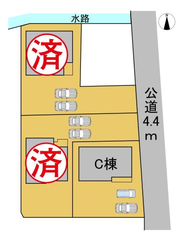 アクアタウン木戸　全３区画分譲の区画図|区画図■C号棟　LDKは広々１８帖！キッチンにはパントリー、玄関にはSIC、主寝室には大きなWIC付き！