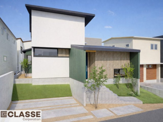 【完成予想図】 | 城陽市寺田宮ノ平　売土地　建築条件付き | アトリエスタイルハウス仕様の窓はペアガラス、サッシはアルミ×樹脂複合のハイブリットサッシを採用。ガラスの間には断熱性の高いアルゴンガスを充填しておりますので、より断熱性能が高まる仕様になっております。