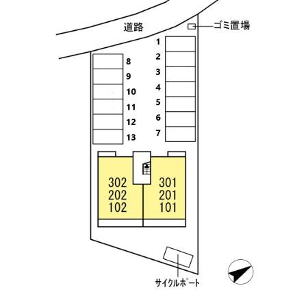 熊本市南区八幡９丁目のアパートの区画図