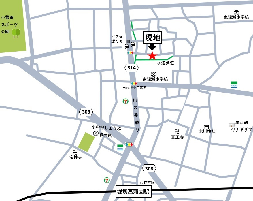 堀切6丁目！大型5LDK！土地29坪！大型車庫！EVコンセント付！新築2Ｆ戸建て！地代50％サポート！8,730円/月！の地図