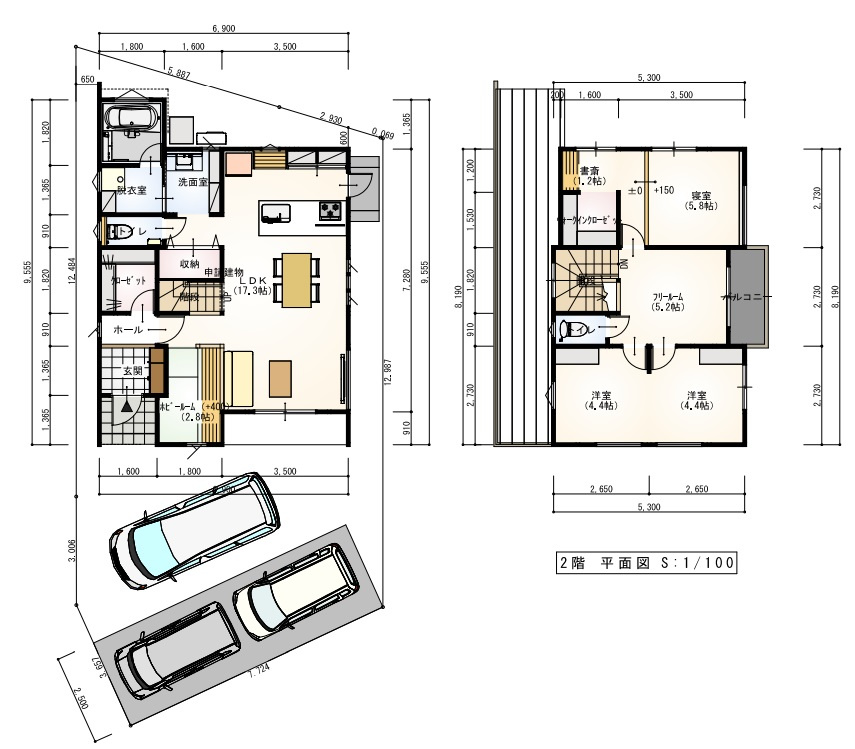 宇津野　３号地　建築条件付　売土地の土地図＋建物プラン例|建物プラン例　建物価格　2094.5万円、建物面積　95.20㎡