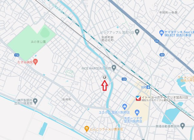 【地図】 | 加古川市別府町新野辺北町2丁目　中古戸建 | 山電「別府駅」まで徒歩約11分ですので、通勤、通学に便利な立地です。