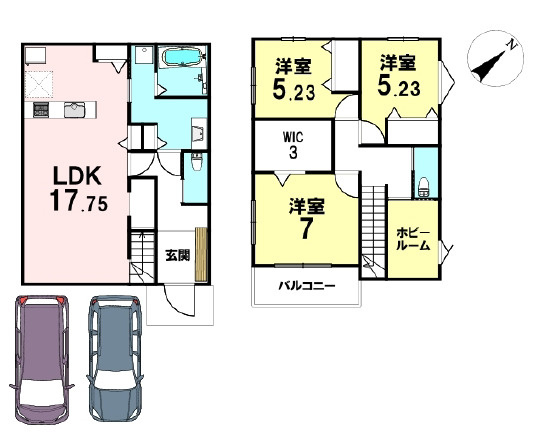 【間取り】 | 加古川市別府町新野辺北町2丁目　中古戸建 | 3SLDK+WICです。