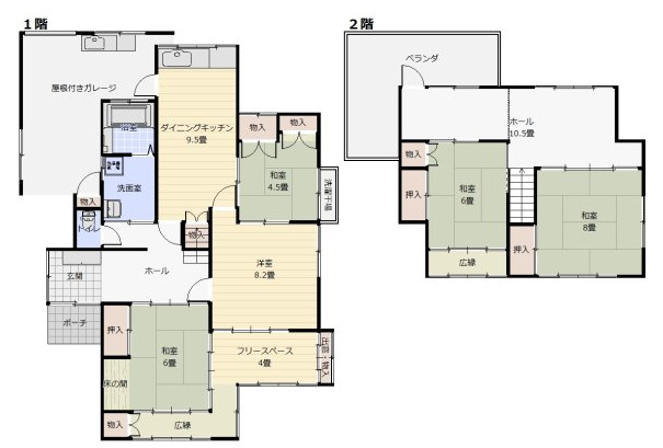 津山市山北　中古住宅　5DKの間取り