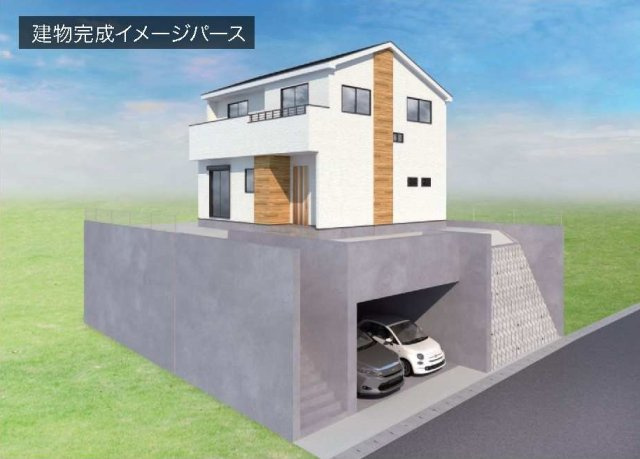 【横浜市旭区上白根２丁目28-17新築戸建て】★仲介手数料無料★（上白根小学校・上白根北中学校）の外観パース|並列2台駐車可！愛車を雨風から守ってくれる地下車庫付き！