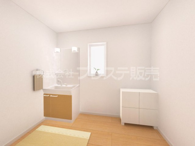 【洗面所】 | 大和郡山市新木町の新築一戸建 全３区画 | Ｂ号地洗面完成イメージ／シャワー付き洗面化粧台