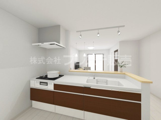 【キッチン】 | 大和郡山市新木町の新築一戸建 全３区画 | Ａ号地キッチン完成イメージ／人気の対面キッチン♪