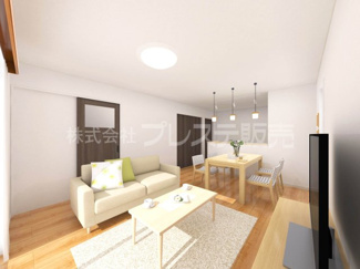 【居間・リビング】 | 大和郡山市新木町の新築一戸建 全３区画 | C号地リビング完成イメージ／南向きですので、陽あたり良好です♪