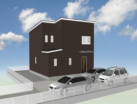 瀬戸東町　建築条件なし　売土地　Ｂ区画の外観パース|建物プラン例（Ｂ号地）建物価格　2139.5万円、建物面積　102.79㎡