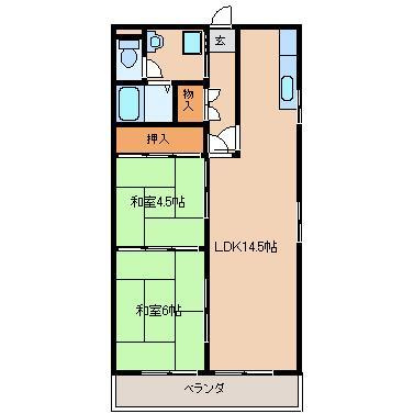 久留米市東合川２丁目の賃貸マンションの間取り