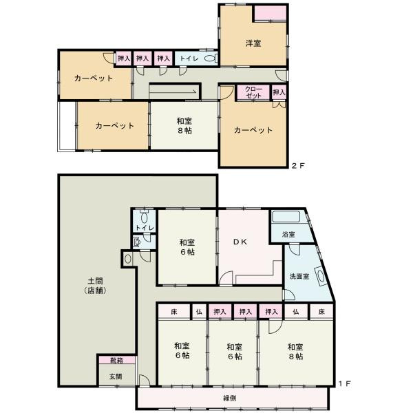 海南市重根の中古一戸建の間取り|8DK、土地面積298.65平米、建物面積241.53平米