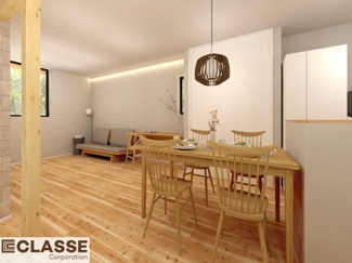 【完成予想図】 | 宇治市木幡平尾　2区画　D号地　売土地　建築条件付き | アトリエスタイルハウス仕様の窓はペアガラス、サッシはアルミ×樹脂複合のハイブリットサッシを採用。ガラスの間には断熱性の高いアルゴンガスを充填しておりますので、より断熱性能が高まる仕様になっております。