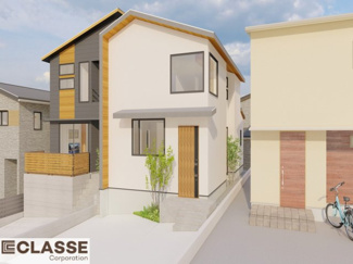 【外観パース】 | 宇治市木幡平尾　2区画　D号地　売土地　建築条件付き | 参考プランになりますので、お客様のお好みの外観を一緒に作らせていただきます。外壁には、メンテナンスが楽な光セラを採用しており、汚れがつきにくく、色あせもしにくいのでおススメです！