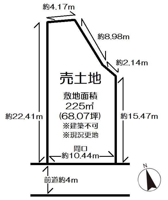 陽当たり良好の南向き☆周辺に建物が無く通風良好☆駐車場・畑・資材置き場用地に最適☆茨木市大字銭原の土地図