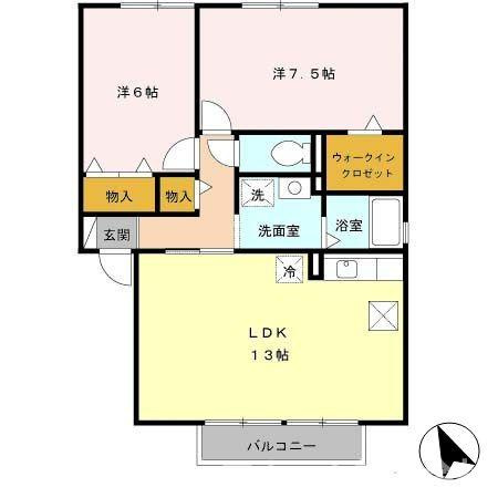 香芝市真美ヶ丘１丁目のハイツの間取り