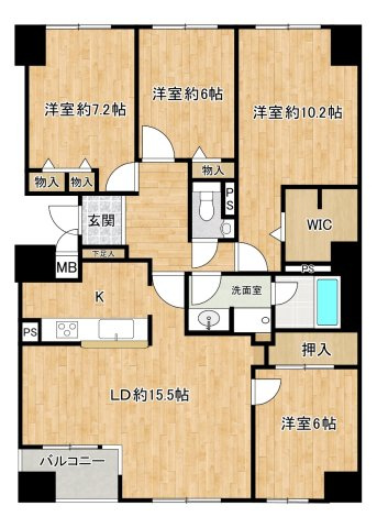 【間取り】 | 三田カルチャータウン・リフォレＨ棟601号室シェアハウス | 玄関入って真ん中の6帖の洋室です