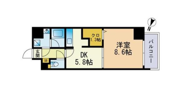 リバーフェイス博多の間取り|リバーフェイス博多（1DK）