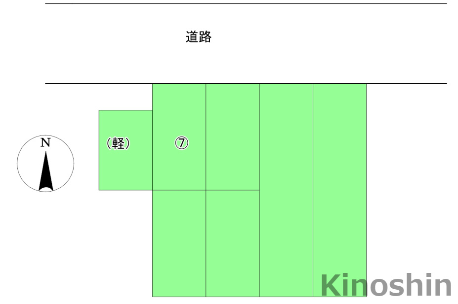 ロータリー駐車場の区画図|普通車区画　月額税込12,000円、軽自動車専用区画　月額税込8,000円