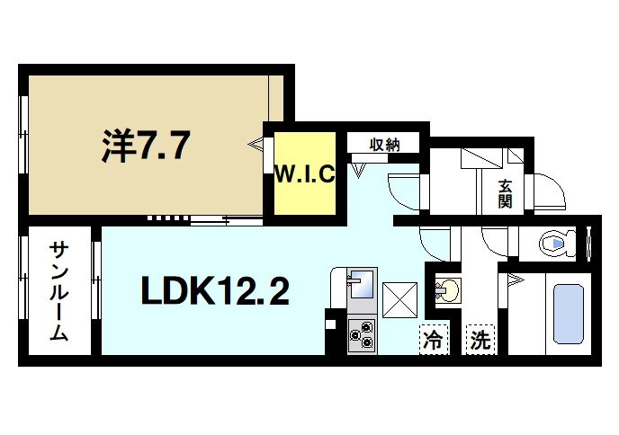 ハイフィールドⅢの間取り|ゆったりと暮らせる1LDKの間取りです。
