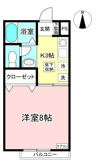 【間取り】 | クレール目黒 | 洋室8帖の1Kタイプ！ちょっと広めのお部屋をお探しの単身者さんにオススメ☆なんと言っても角部屋なのが嬉しい♪