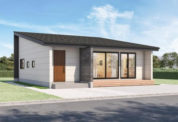 広川町大字六田　新築建売住宅　平屋の外観パース|南西側から見た外観完成予想図