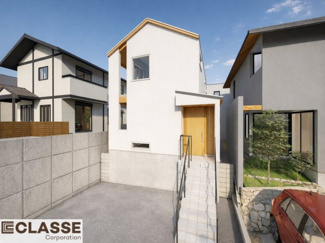 【外観パース】 | 城陽市寺田尼塚　C号地　売土地　建築条件付き | 弊社標準仕様（アトリエスタイルハウス仕様）では、耐震等級3相当が標準です。間取りにもよりますので、設計士に確認しながら、ご希望の間取りとの兼ね合いで考えていきましょう。