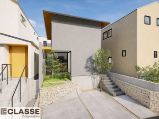 【外観パース】 | 城陽市寺田尼塚　D号地　売土地　建築条件付き | 弊社は、気密測定器を保有しており、自社での気密測定を実現しております。気密処理をし、気密測定まで標準でさせていただいております。