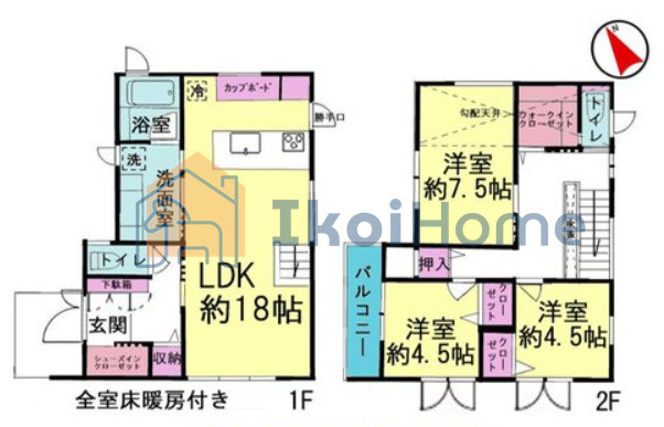 神戸市西区玉津町高津橋　戸建住宅の間取り|リビング18帖と広々空間、対面キッチンでリビングに居るお子様を見ながら料理できます。キッチンには食器洗乾燥機あります。●年中無休：見学時間9:00～20:00・当日予約可●
