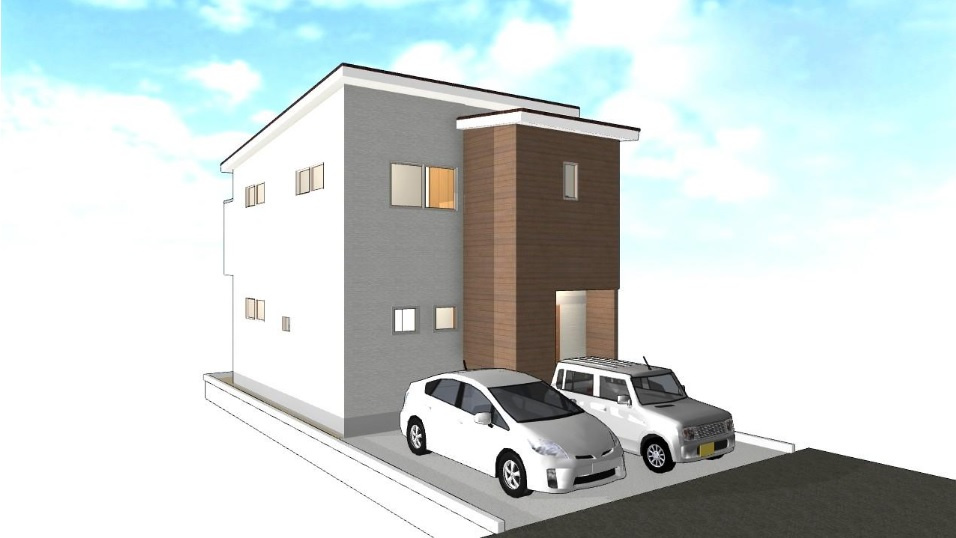 旭天神町　中古戸建　Ａ号棟　（未入居物件）の外観パース|A号地　建物面積　87.77㎡