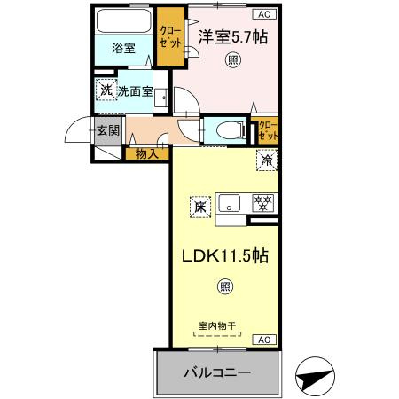 熊本市中央区黒髪２丁目のアパートの間取り