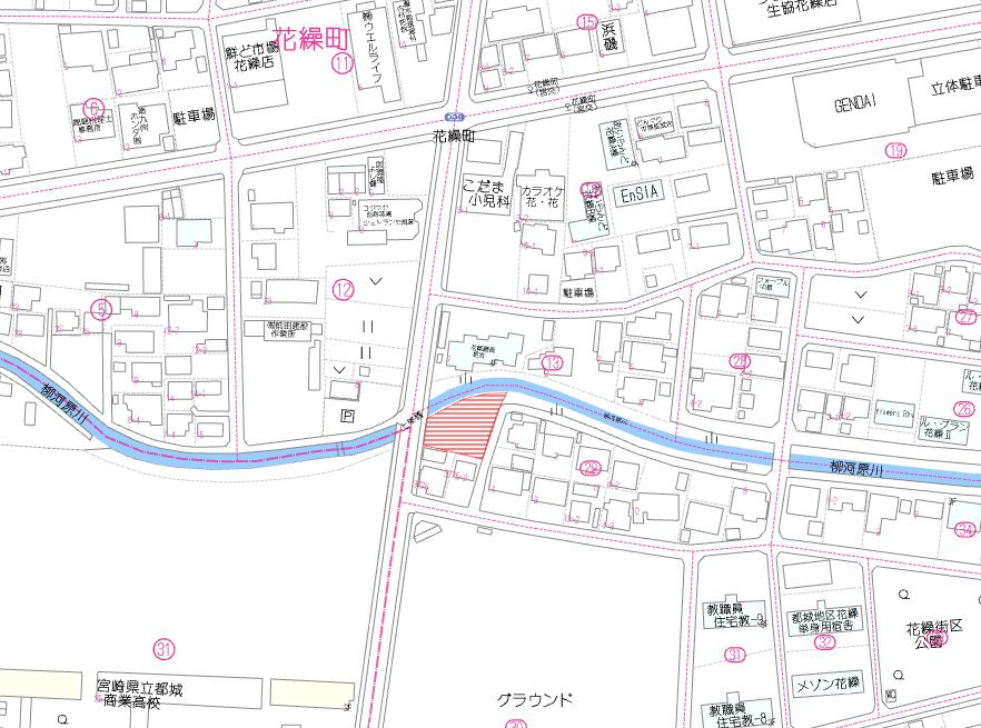 都城市花繰町の売地の土地図
