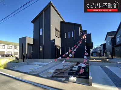 【外観】 | 行田市藤原町　戸建住宅 | ≪1号棟≫モダンな外観デザインです。
現地(2024年1月撮影)