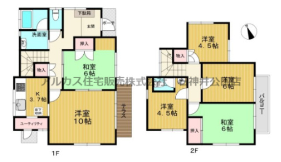 新座市畑中3丁目戸建の間取り|豊富な部屋数の5LDK、水回り1階集中設計で馴染みやすい間取りとなっております。