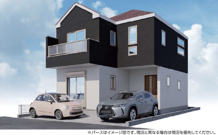 大和市福田新築1棟　車2台駐車可　食洗機付き　全居室収納　学区：桜丘小学校・上和田中学校の外観パース