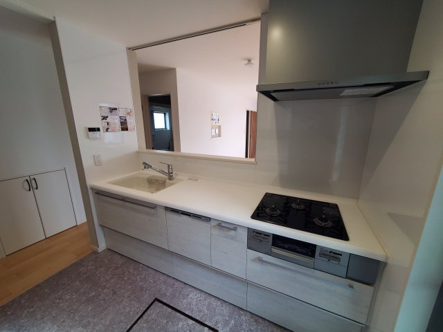 【キッチン】 | 高井戸西2丁目　新築戸建　B号棟 | 駅徒歩６分の制震ダンパー搭載住宅♪♪道路を挟んで向かい側には生産緑地が広がり、解放感に恵まれた立地環境！一階リビング、水廻りワンフロア集約設計の新築戸建、完成済です♪