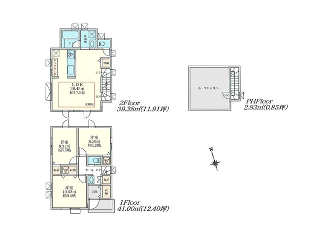 【間取り】 | 久我山5丁目　新築戸建　B号棟 | 弊社は仲介手数料無料でご紹介中！急行停車駅から徒歩５分、屋上付きの制震ダンパー搭載３LDK＋P♪♪水廻り設備がLDKフロアに集約され、導線の良い間取りも魅力的です！！ＬＤＫは17.5帖と広々！