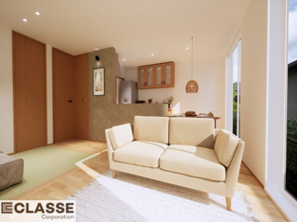 【完成予想図】 | 宇治市木幡平尾　売土地　建築条件付き | アトリエスタイルハウス仕様の窓はペアガラス、サッシはアルミ×樹脂複合のハイブリットサッシを採用。ガラスの間には断熱性の高いアルゴンガスを充填しておりますので、より断熱性能が高まる仕様になっております。