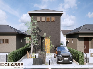 【外観パース】 | 宇治市木幡平尾　売土地　建築条件付き | 弊社標準仕様（アトリエスタイルハウス仕様）では、耐震等級3相当が標準です。間取りにもよりますので、設計士に確認しながら、ご希望の間取りとの兼ね合いで考えていきましょう。