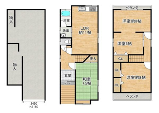 【間取り】 | 南野2丁目 3LDK中古戸建て