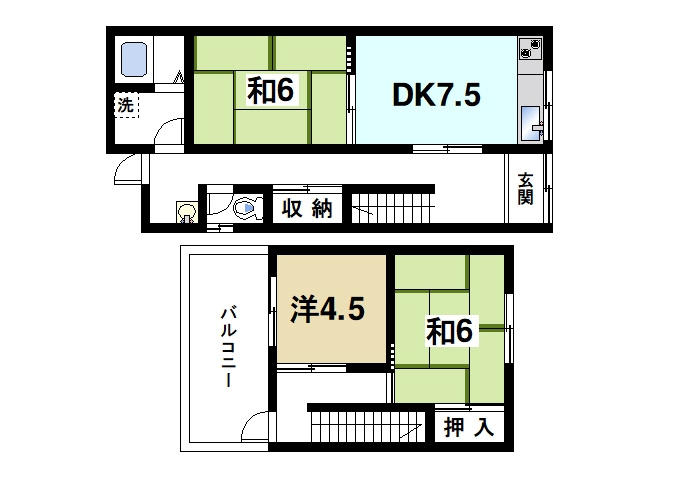 山岡貸家の間取り|専用庭付きのお部屋になります
