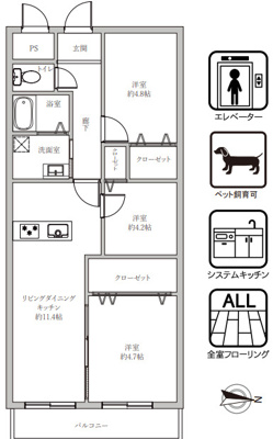 【居間・リビング】 | 東大島ハイライズ | ゆったり過ごせる居間です