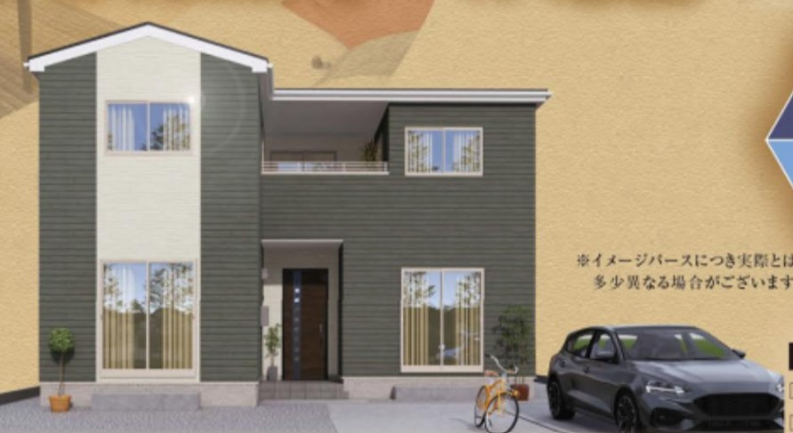 山形市花楯建売住宅【1号棟】の外観パース|外観パース。完成予想図