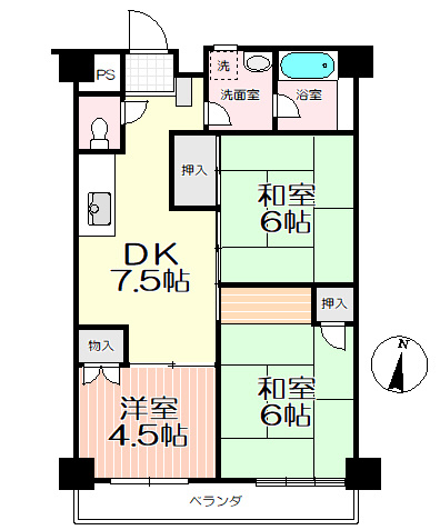 南台マンションA棟の間取り|投資用物件♪地下1階付7階建て・1階部分の南向き3DK！大切なペットと一緒に暮らせます♪(細則有り)・全居室収納スペース付きでゆとりのある住空間・明るい陽光が差し込む南向きバルコニー