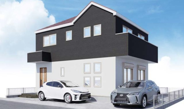 相模原市南区相模台　新築1棟　車2台駐車可　LDK19帖超　シューズインクロゼット　学区：相模台小学校・相模台中学校の外観パース