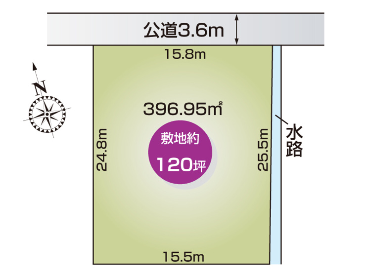 大字上川崎243番5：土地面積396.95㎡（120.07坪）