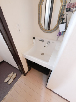 【洗面所】 | 甲斐市西八幡 平成23年築クレバリーホーム施工の家 3方角地 | 1階トイレ脇には洗面台あり。大変便利に使えます。