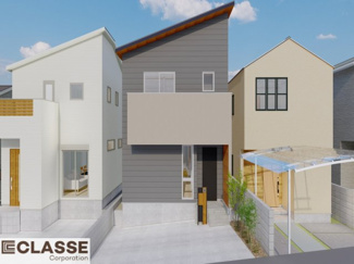 【外観パース】 | 宇治市木幡檜尾2区画B号地　売土地　建築条件付き | ・参考プラン価格：1790万（外構費165万、造成費等103万）
・建物価格は参考価格になります。
（弊社標準建物22坪で計算した価格です）
・参考プラン延床面積：76.03㎡