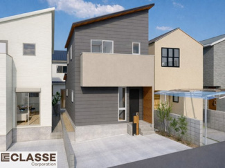 【外観パース】 | 宇治市木幡檜尾2区画B号地　売土地　建築条件付き | 気密測定器を保有しており、自社での気密測定を実現しております。気密処理をし、気密測定まで標準でさせていただいております。