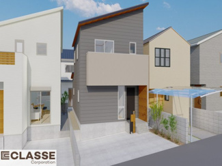 【外観パース】 | 宇治市木幡檜尾2区画B号地　売土地　建築条件付き | 弊社は、気密測定器を保有しており、自社での気密測定を実現しております。気密処理をし、気密測定まで標準でさせていただいております。