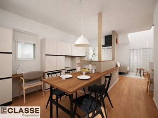 【完成予想図】 | 宇治市木幡檜尾2区画B号地　売土地　建築条件付き | アトリエ仕様では、高性能断熱材（吹付断熱）を採用しておりますので、ZEH水準に適合しています。気密性・断熱性に優れているため、冬はあたたかく、夏は涼しい快適な住環境を実現できます。